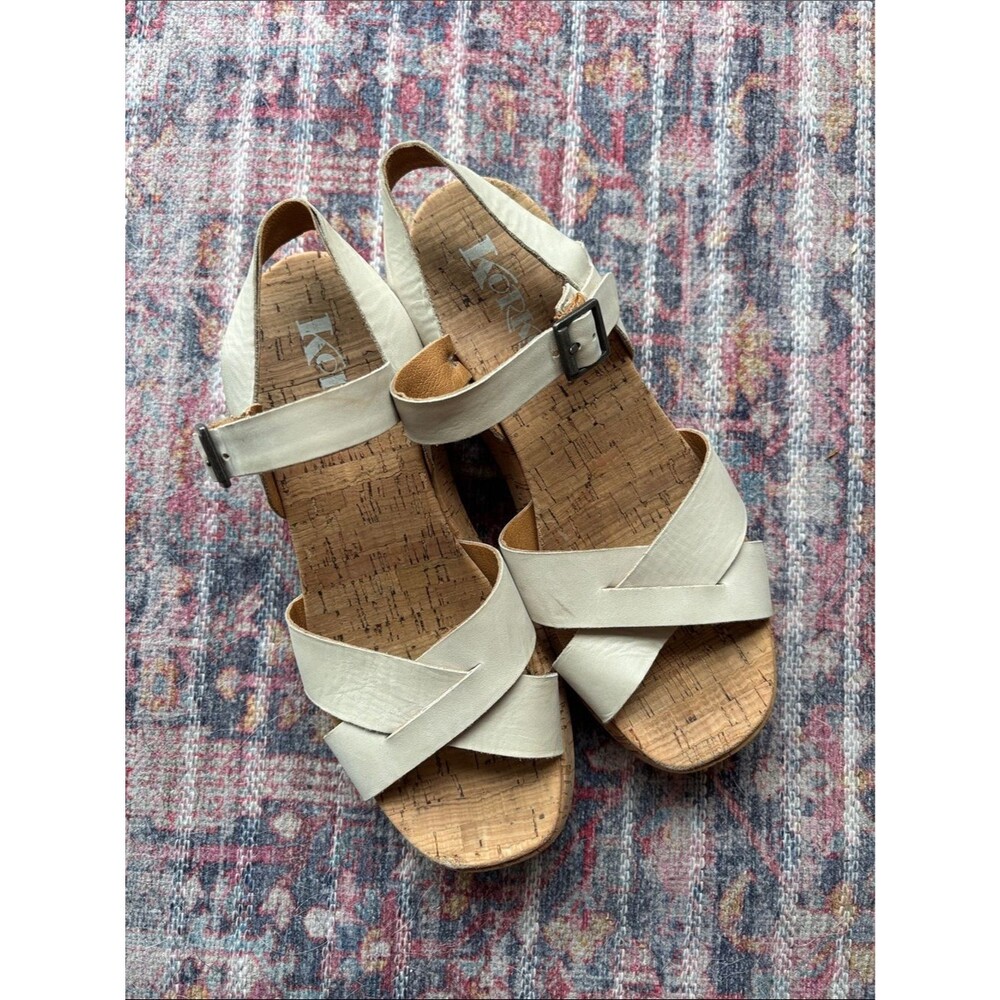 Kork-Ease Kalie Cream Leather Cork Wedge strappy Sandals comfortable women’s 7.5